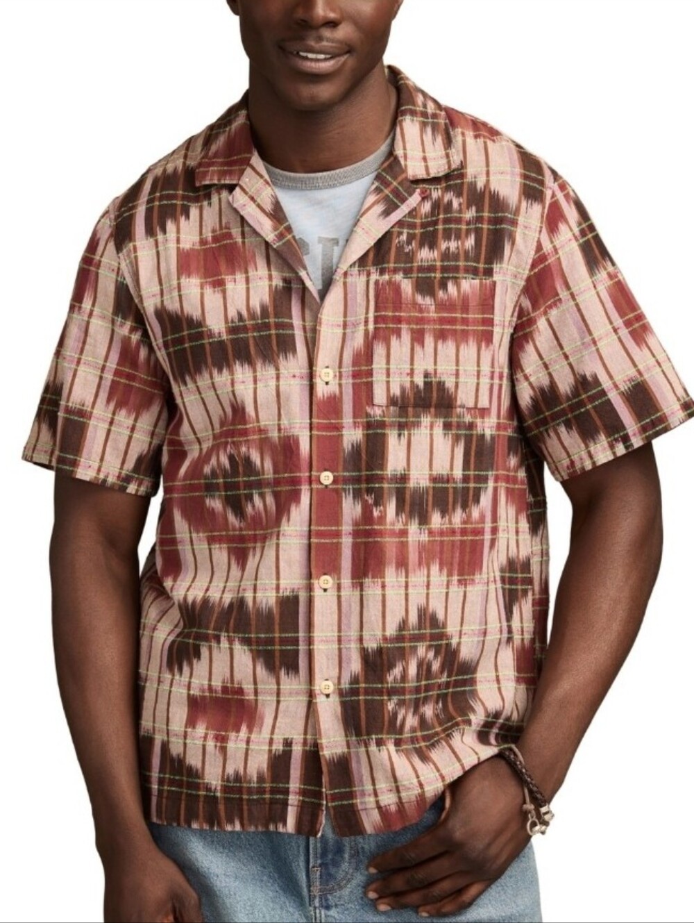 Lucky brand - cool camp collar shirt. Multiple Shades Of Brown. Gift. NWT